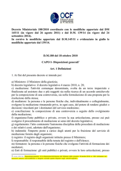 Decreto Ministeriale 180/2010 coordinato con le modifiche