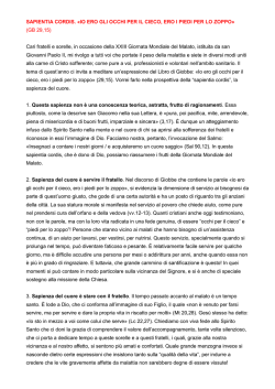 SAPIENTIA CORDIS. &laquo;IO ERO GLI OCCHI PER IL CIECO