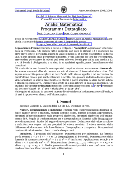 Analisi Matematica Programma Dettagliato