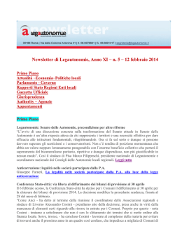 Newsletter di Legautonomie, Anno XI &ndash; n. 5 &ndash; 12 febbraio 2014