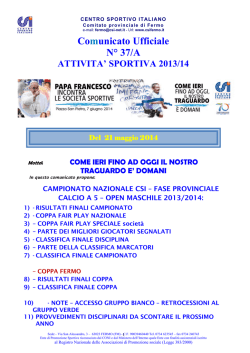 Comunicato Ufficiale N&deg; 37/A ATTIVITA