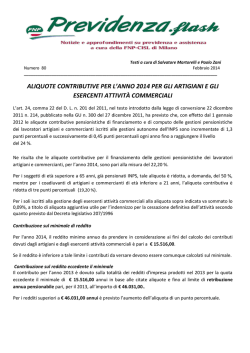Aliquote contributive 2014 per artigiani e commercianti
