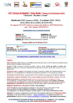 15° Torneo di Natale “ Ciao Rudy “ Pesaro 27/29 Dicembre 2014