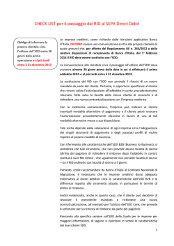 Check List passaggio da RID a SEPA Direct Debit