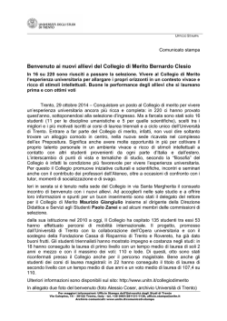 Benvenuto ai nuovi allievi del Collegio di Merito Bernardo Clesio
