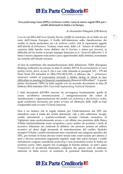 Non performing loans (NPL) e forborne credits
