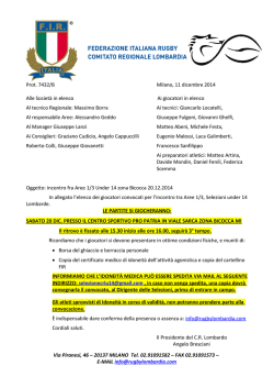Convocati U14 Aree 20 dic Milano - Comitato Regionale Lombardo