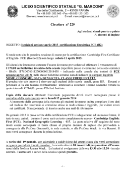 Iscrizioni sessione aprile 2015 certificazione linguistica FCE (B2)