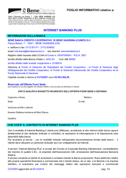 INTERNET BANKING PLUS - Bene Banca Credito Cooperativo di