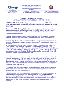 TEMPO DI OLIMPIADI AL GIORGI Martedi 18