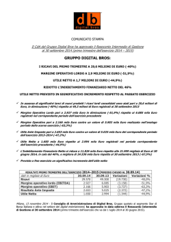 Il CdA approva il Resoconto intermedio di gestione al 30 settembre