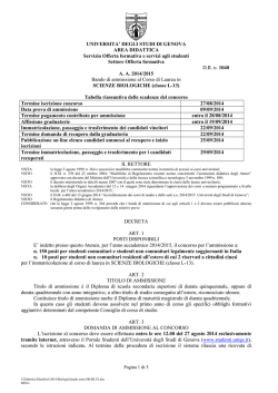 Bando di ammissione - Corso di Laurea in Biologia