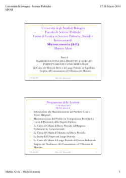 Punto IV : Strutture di Mercato Perfettamente Concorrenziali. Parte