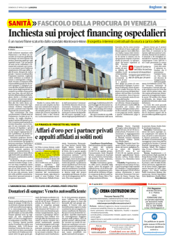 SANITA INCHIESTA SUI PROJECT FINANCING OSPEDALIERI