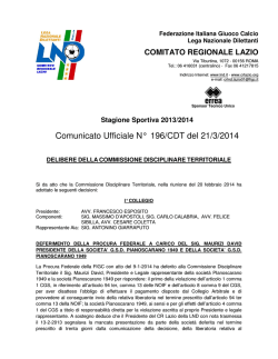 Comunicato Ufficiale N&deg; 196 CDT del 21 marzo 2014