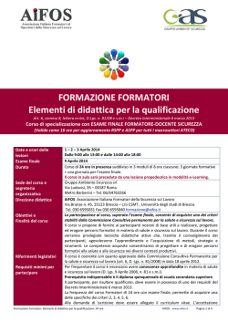 FORMAZIONE FORMATORI Elementi di didattica per la qualificazione