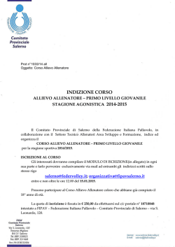 Indizione Corso Allievo Allenatore 1&deg;Liv. G