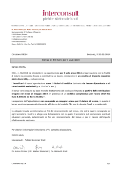 Bonus di 80 Euro per i lavoratori