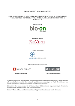 Documento di Ammissione (PER DOMANDA) - Bio-On