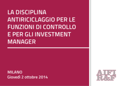 LA DISCIPLINA ANTIRICICLAGGIO PER LE FUNZIONI DI
