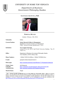 UNIVERSITY OF ROME TOR VERGATA Department of Business