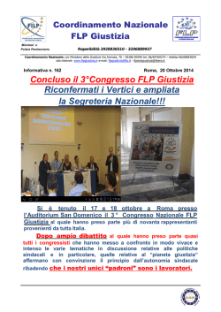 Concluso il 3&deg;Congresso FLP Giustizia Riconfermati i Vertici e