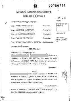 Corte di cassazione, sez, VI, ordinanza 27/10/2014, n. 22789