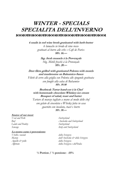 Speisekarte mit Sommerhits 2014 Englisch