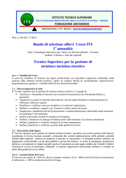 Bando di selezione allievi Corso ITS 1 annualit&agrave; Tecnico Superiore