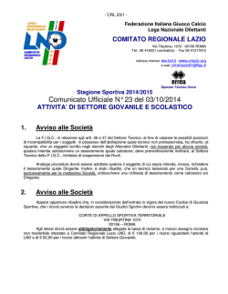 Comunicato Ufficiale N&deg; 23 del 03/10/2014