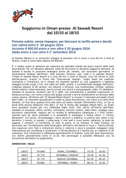 Soggiorno in Oman presso Al Sawadi Resort dal 10/10 al