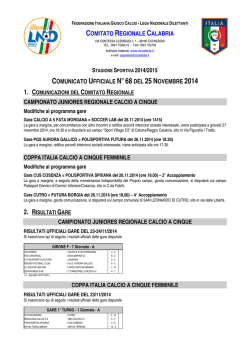 Comunicato Ufficiale n. 68 del 25 Novembre 2014