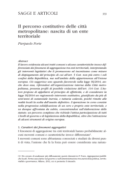 Il percorso costitutivo delle citt&agrave; metropolitane