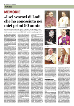 I sei vescovi di Lodi che ho conosciuto nei miei primi 90