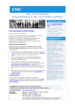 EMC DATA DOMAIN AGGIORNAMENTO DEL CUSTOMER SUPPORT