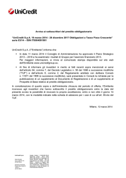 Avviso ai sottoscrittori del prestito obbligazionario &ldquo;UniCredit S.p.A.