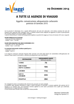 05 Novembre 2014 A TUTTE LE AGENZIE DI VIAGGIO