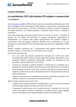 La contribuzione 2015 alla Gestione IVS artigiani e