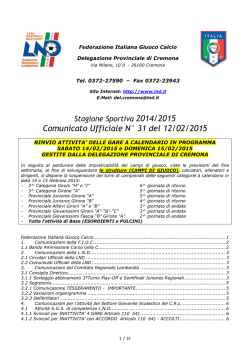 Comunicato Ufficiale N° 31 del 12/02/2015