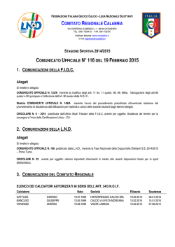 Comunicato Ufficiale n. 116 del 19 Febbraio 2015