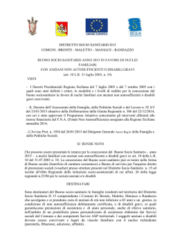 BUONO SOCIO SANITARIO anno 2015 in favore di nuclei familiari
