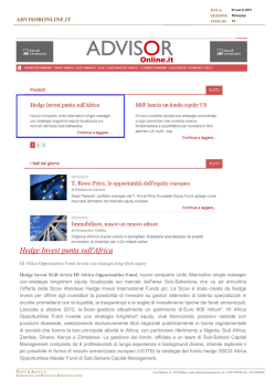 Hedge Invest punta sull`Africa