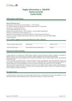 Foglio informativo n. 220/079. Conto corrente. Conto Facile.
