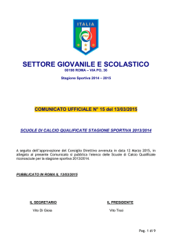 CU n&deg;15 del 13-03-2015 - Scuole di Calcio Qualificate 2013