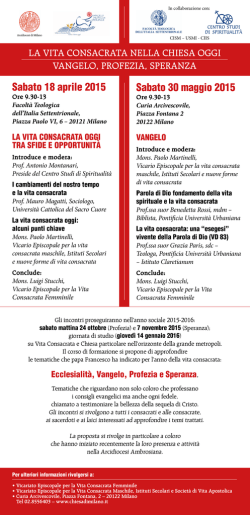 Sabato 18 aprile 2015 Sabato 30 maggio 2015