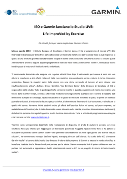 IEO e Garmin lanciano lo Studio LIVE: Life ImproVed by Exercise
