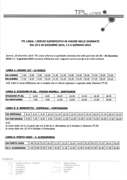 TPL LINEA: I SERVIZI SUPERFESTIVI IN VIGORE NELLE