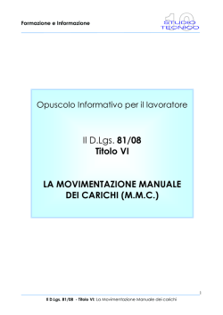 Il D.Lgs. 81/08 Titolo VI LA MOVIMENTAZIONE MANUALE DEI