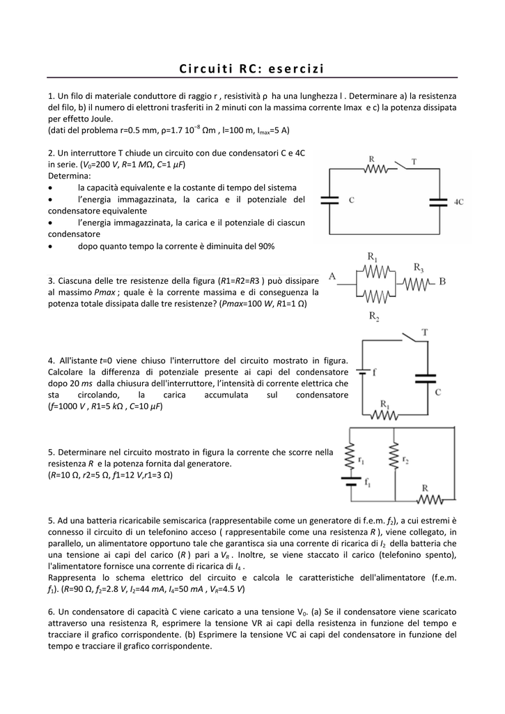 SCARICARE ESERCIZI CONDENSATORI CARICA E