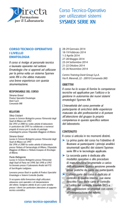 Corso Tecnico-Operativo per utilizzatori sistemi SYSMEX SERIE XN
